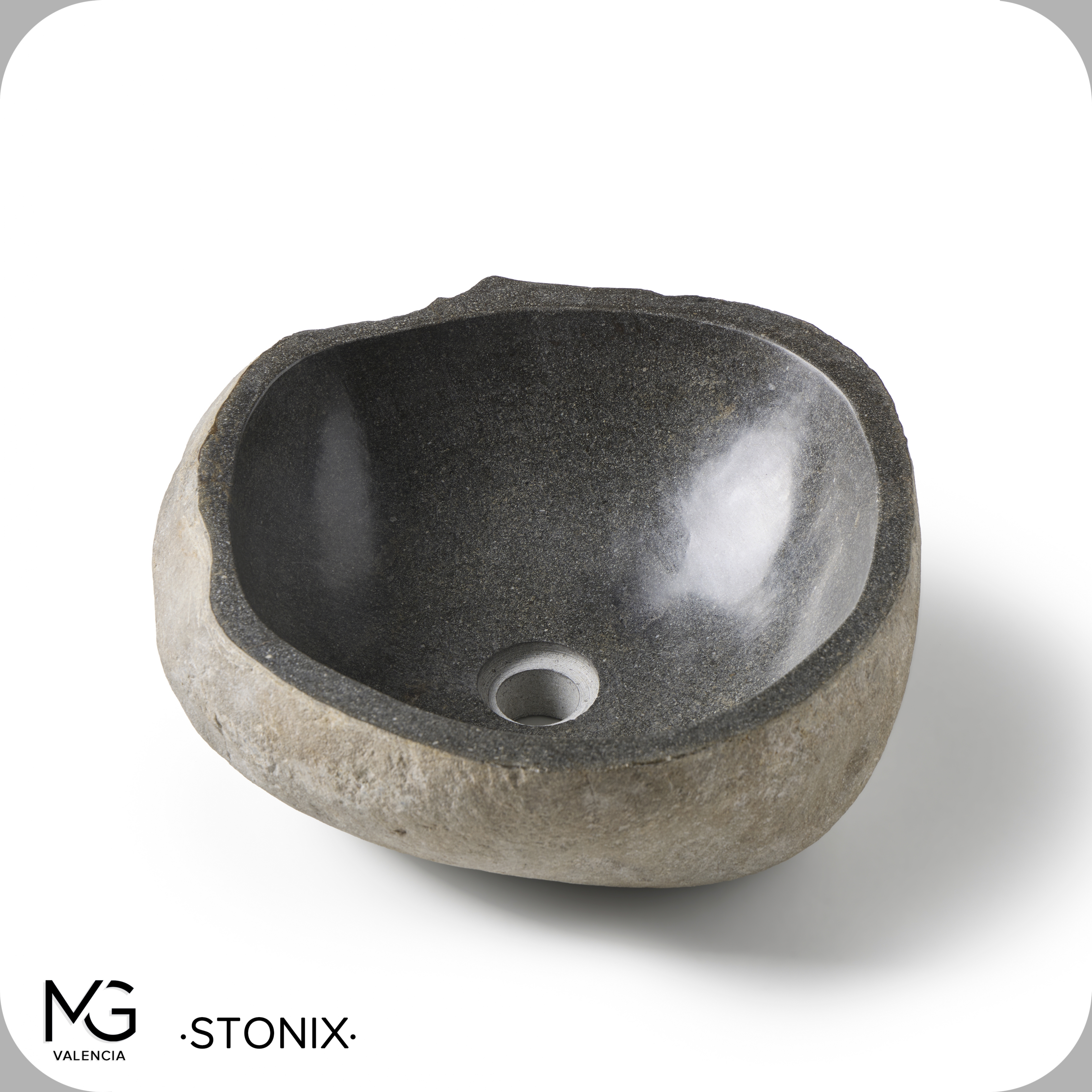 Lavabo de piedra natural de rio | STONIX | 42x35x15 cm
