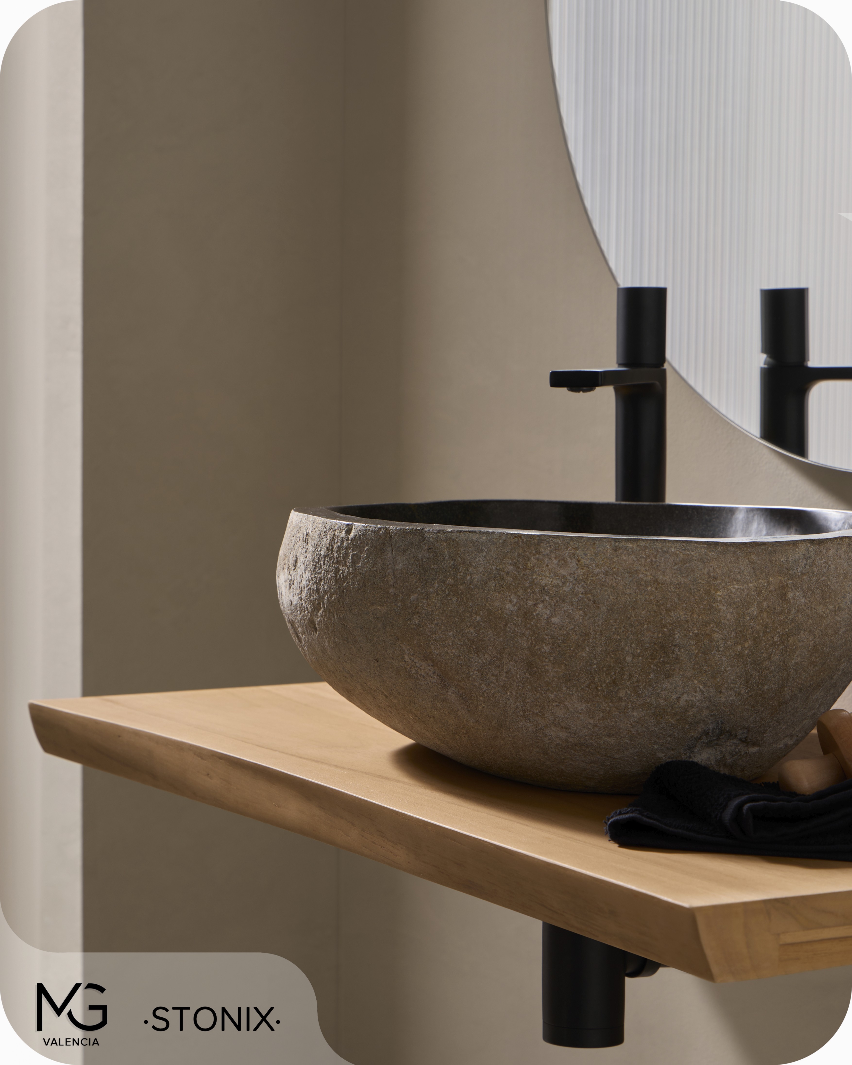 Lavabo de piedra natural de rio | STONIX | 42x35x15 cm