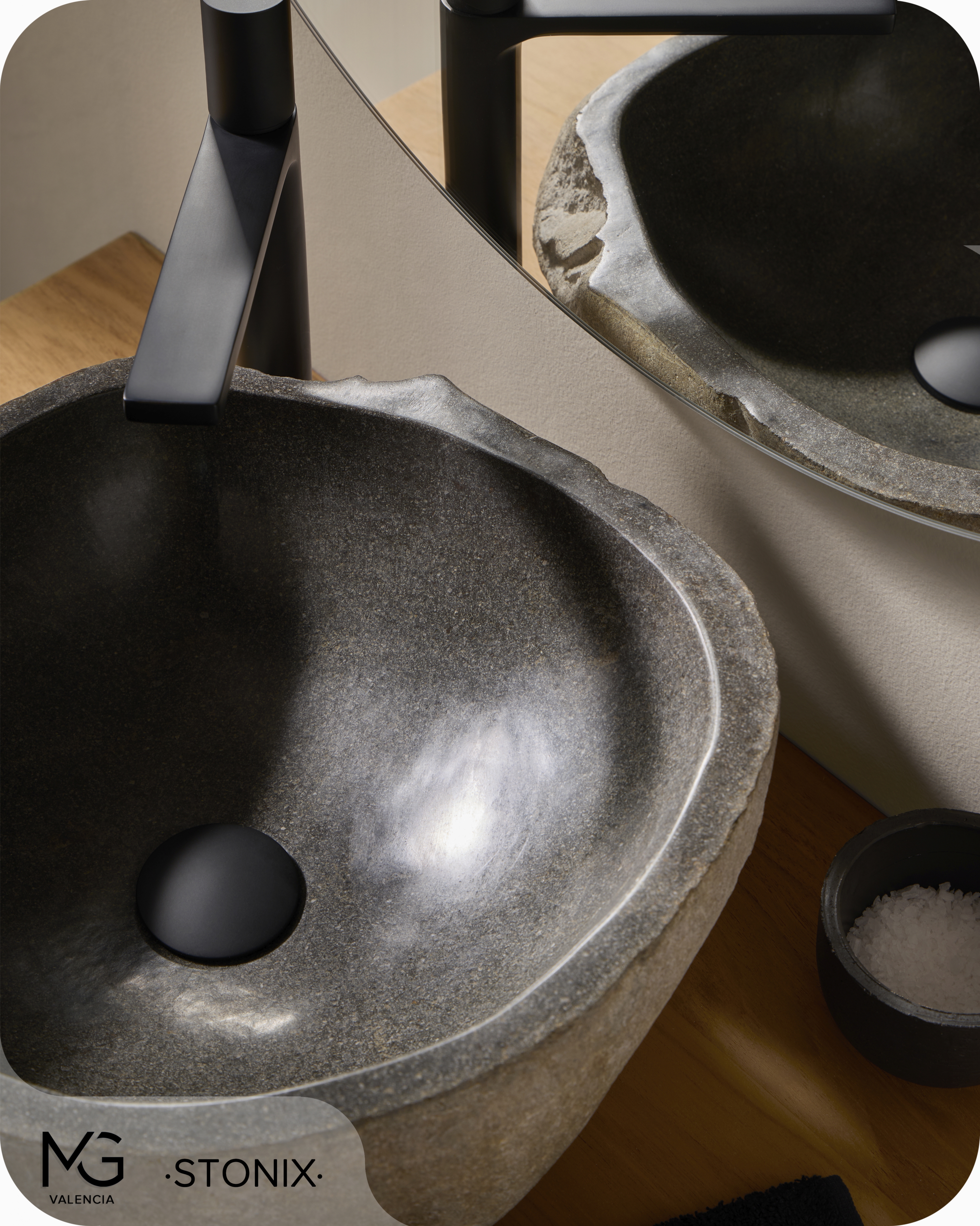 Lavabo de piedra natural de rio | STONIX | 42x35x15 cm