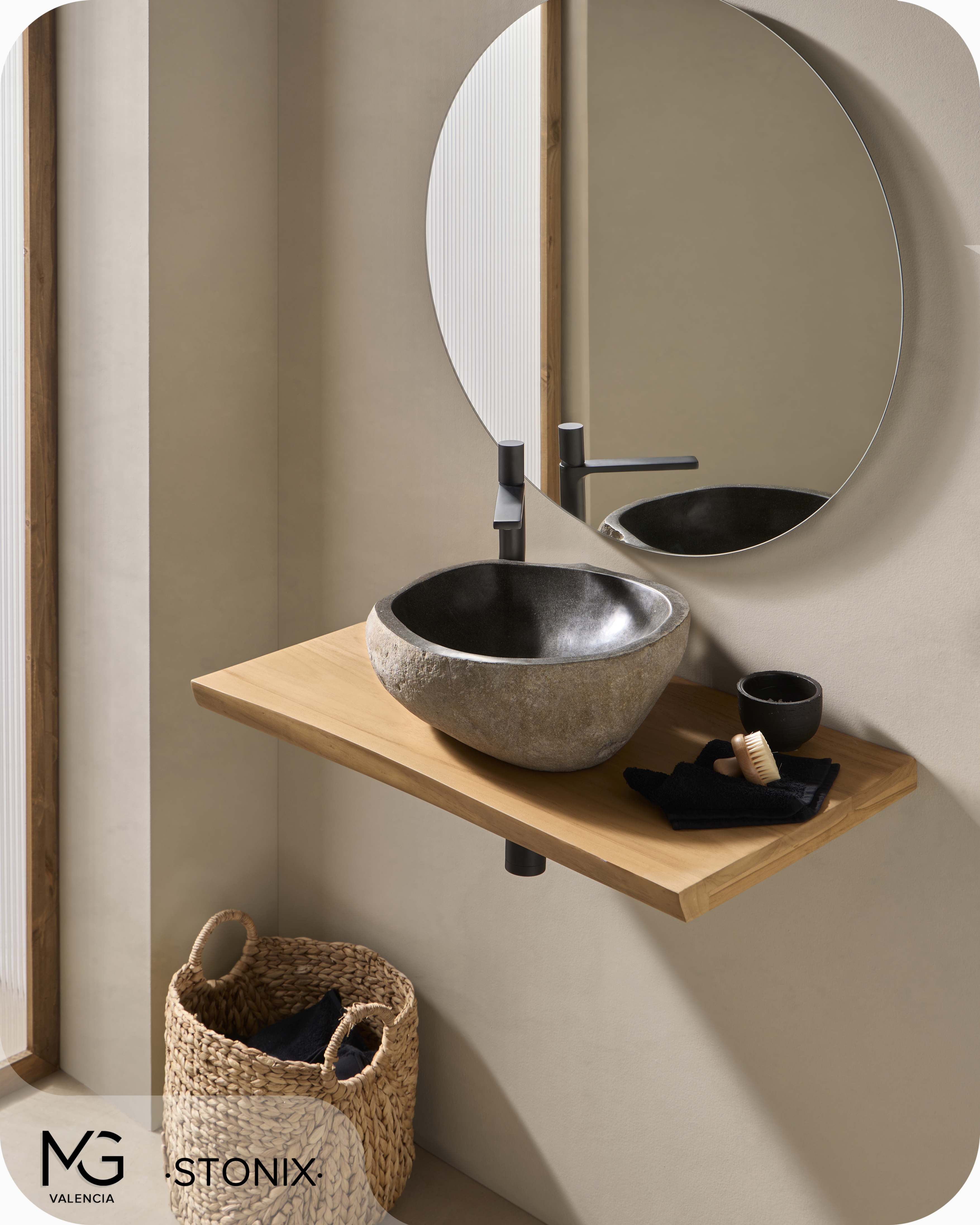 Lavabo de piedra natural de rio | STONIX | 42x35x15 cm